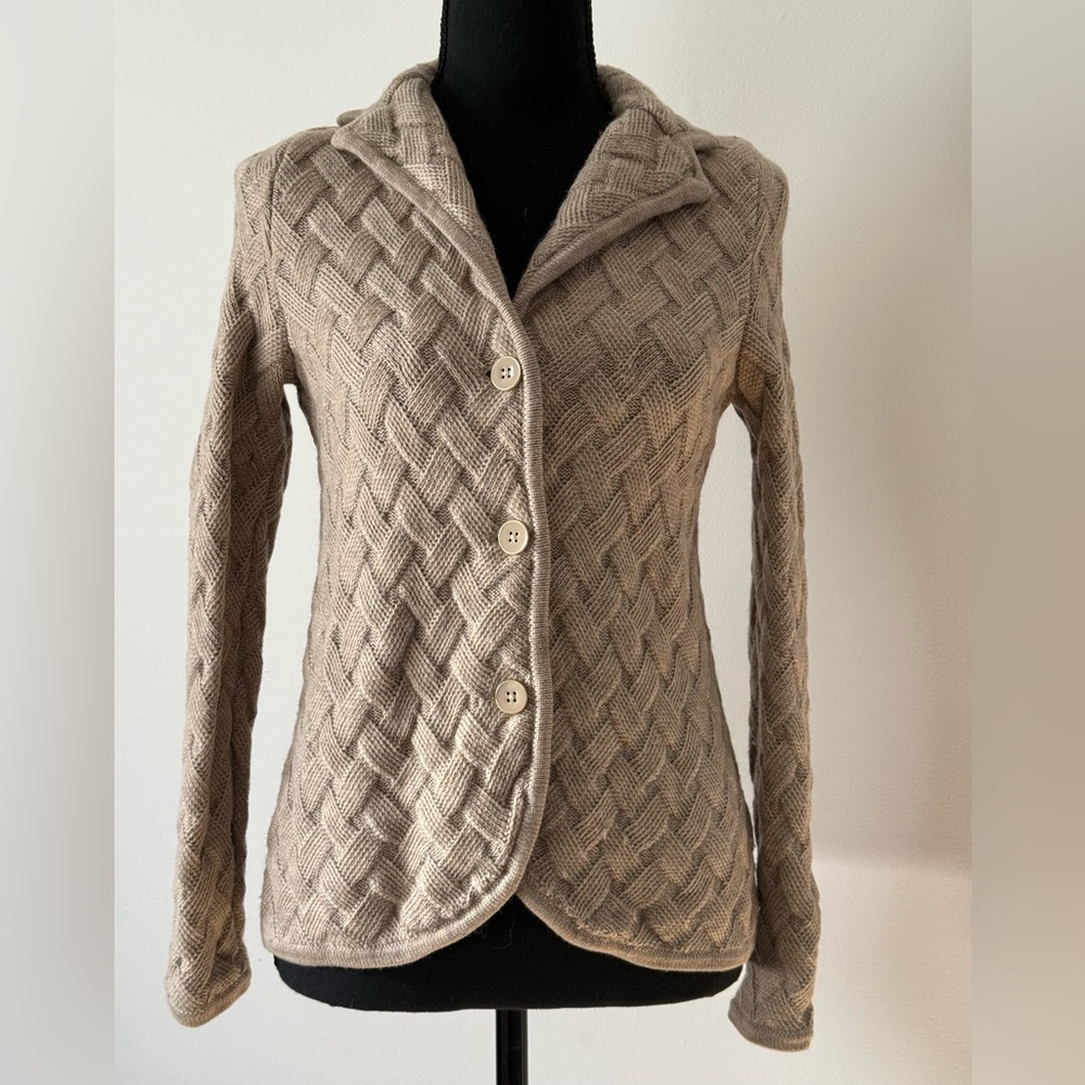Talbot’s 100% Merino Wool Sweater Jacket Cardigan Tan Womens Petite Small